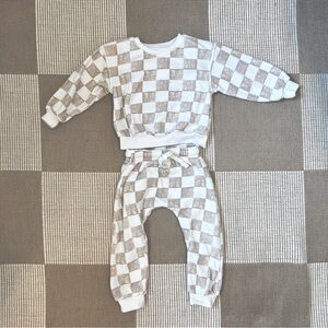 Checkered unisex Neutral matching sweat set
